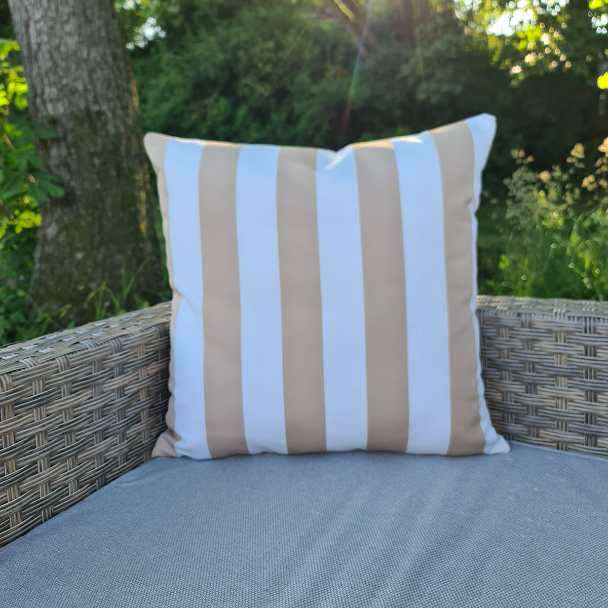 Sand & White Stripe Square Water Resistant Cushion