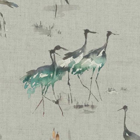 Cranes Cobalt Linen Roman Blind