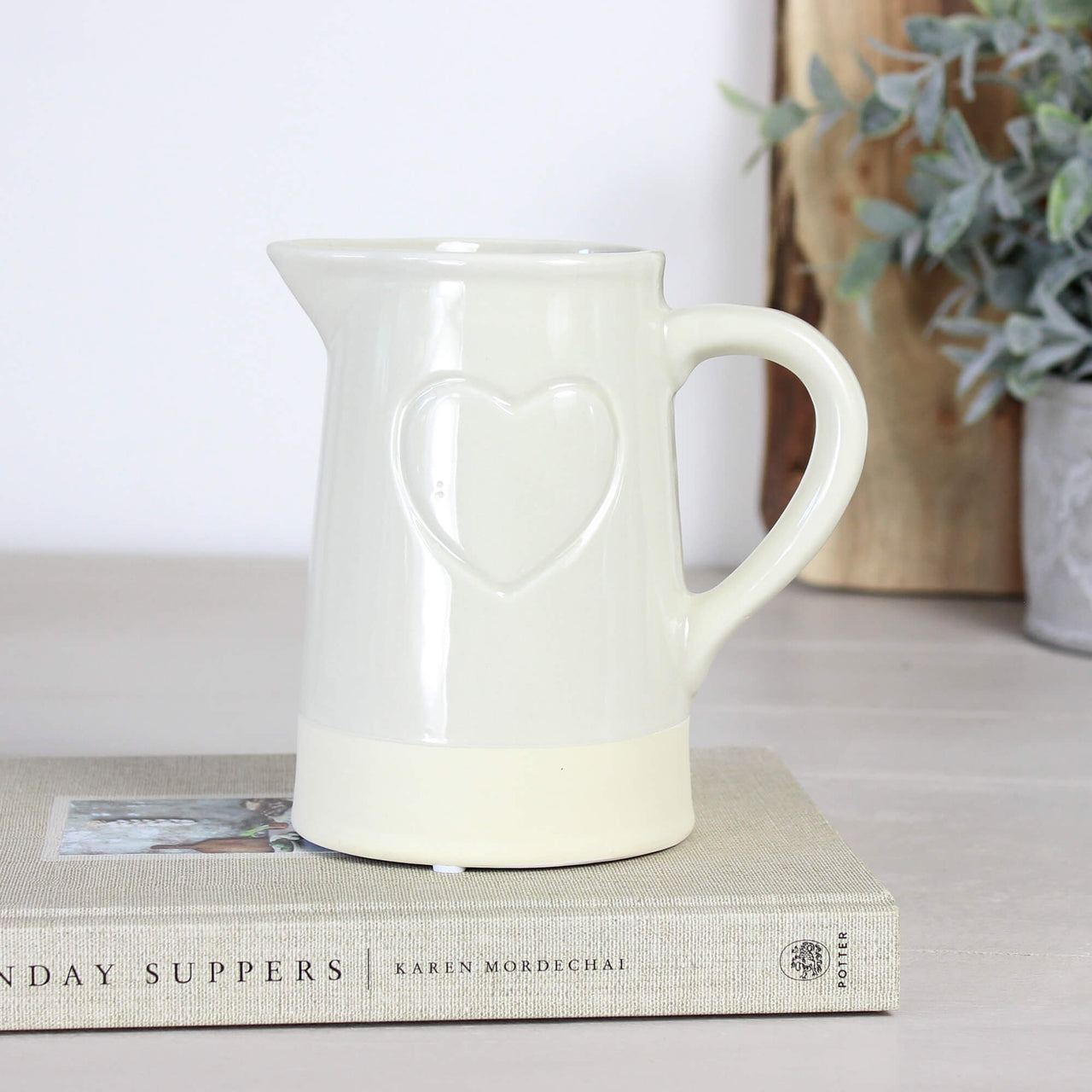 Cream Embossed Heart Jug