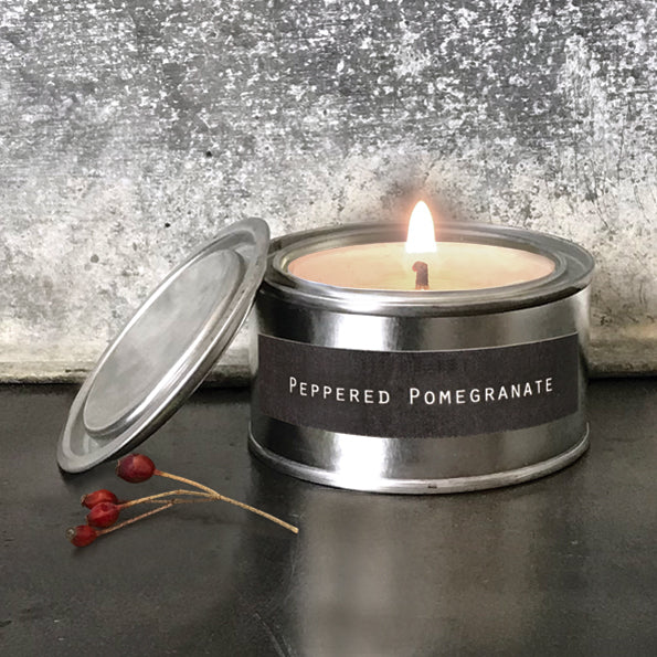 East Of India Peppered Pomegranate Tin Candle