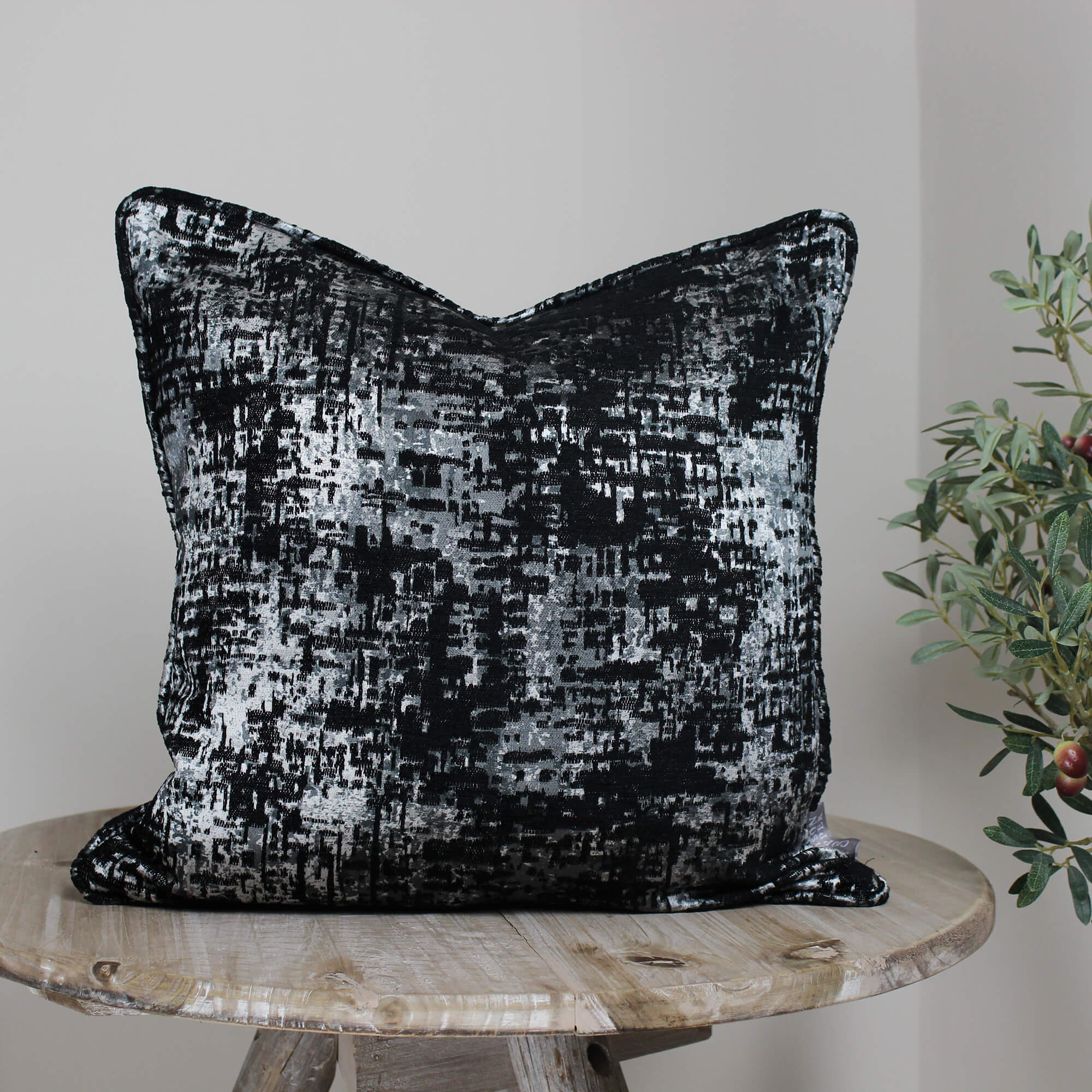 Evora Charcoal Black & Silver Cushion