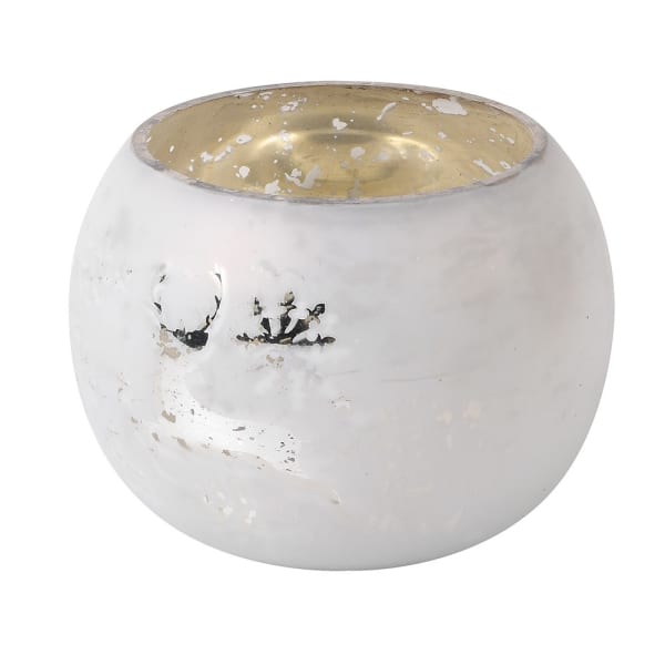 White Glass Reindeer Candle Holder