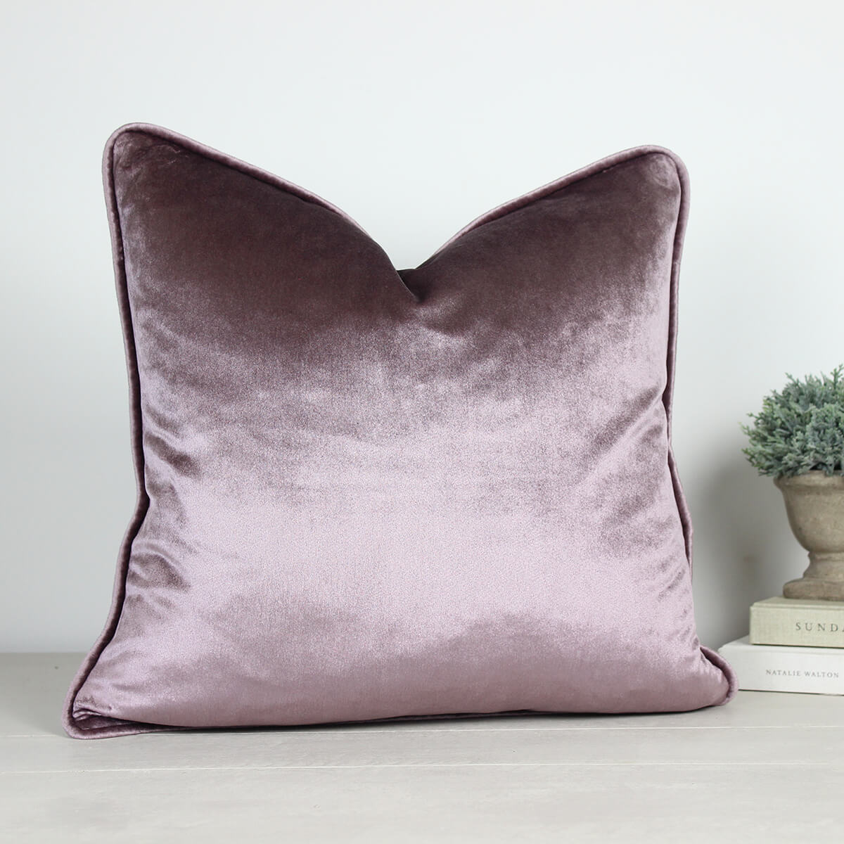 Glamour Mauve Purple Velvet Piped Cushion