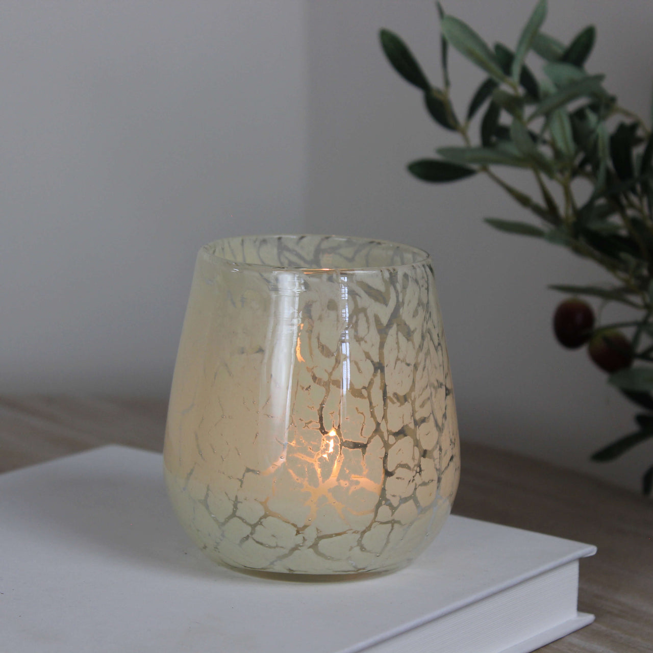 Sylas Beige Glass Tealight Holder