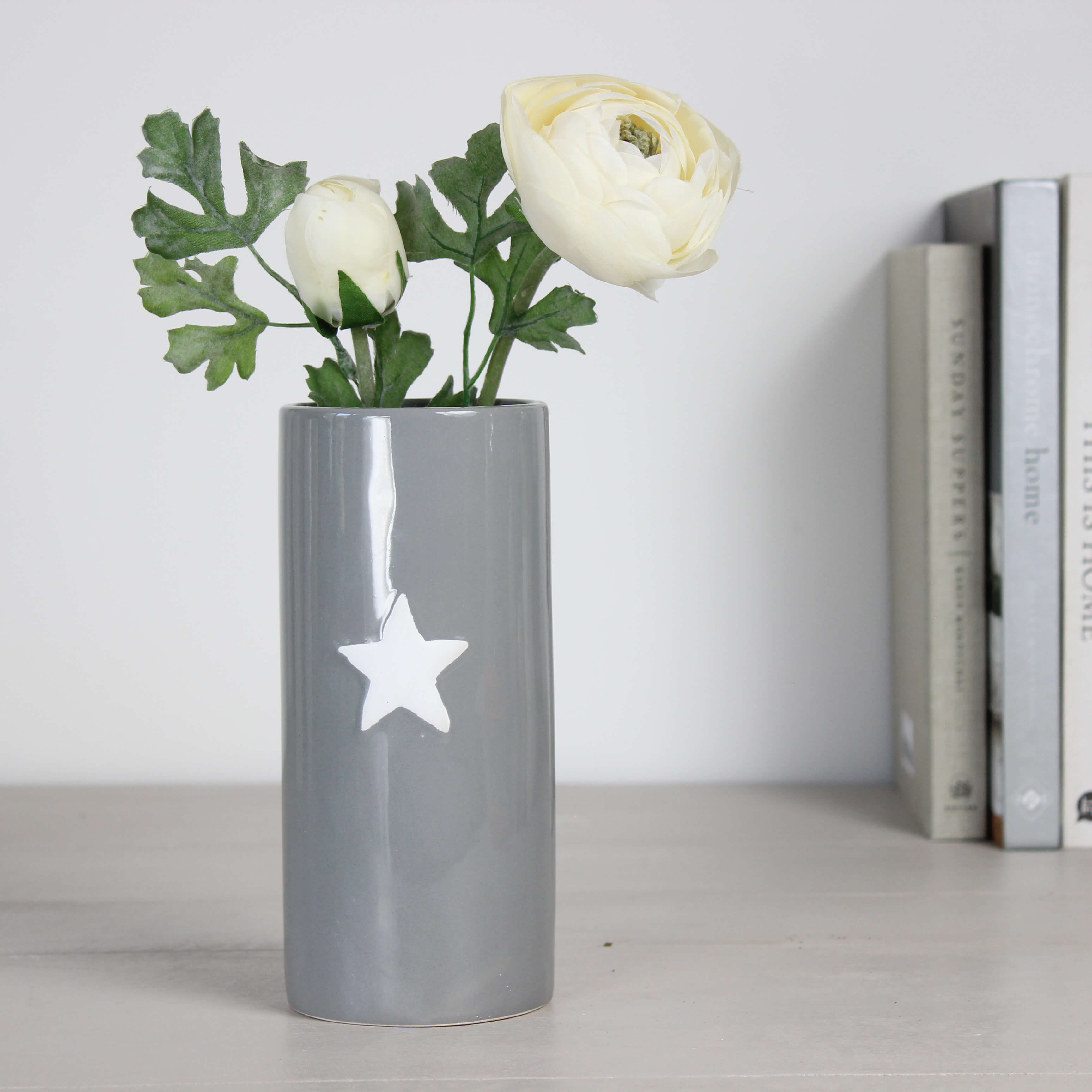 Grey Ceramic White Star Vase - Small