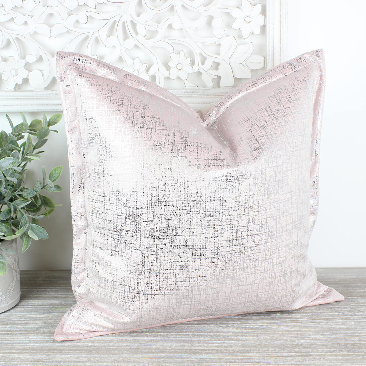 Baby Pink Silver Adelphi Velvet Oxford Cushion