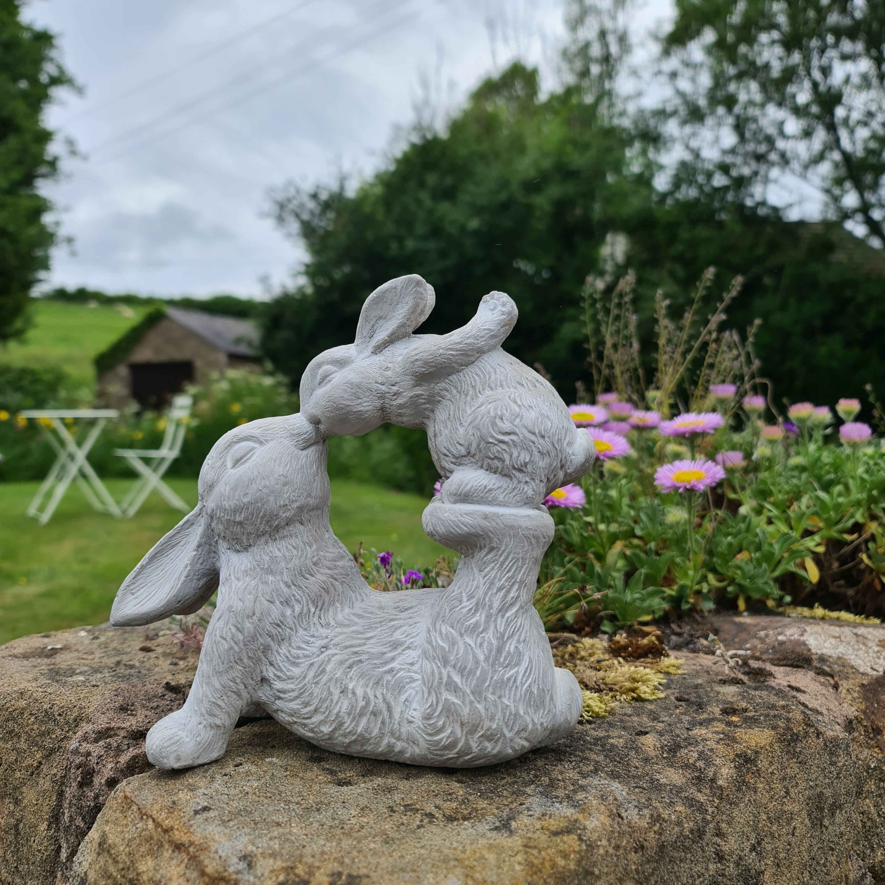 Kissing Rabbit Concrete Garden Statue