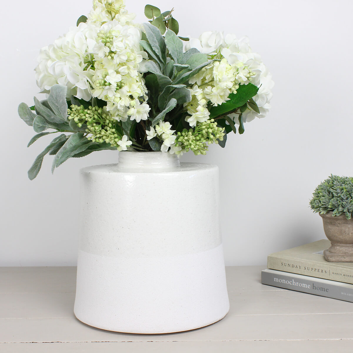 White and Grey Cylindrical Ceramic Vase
