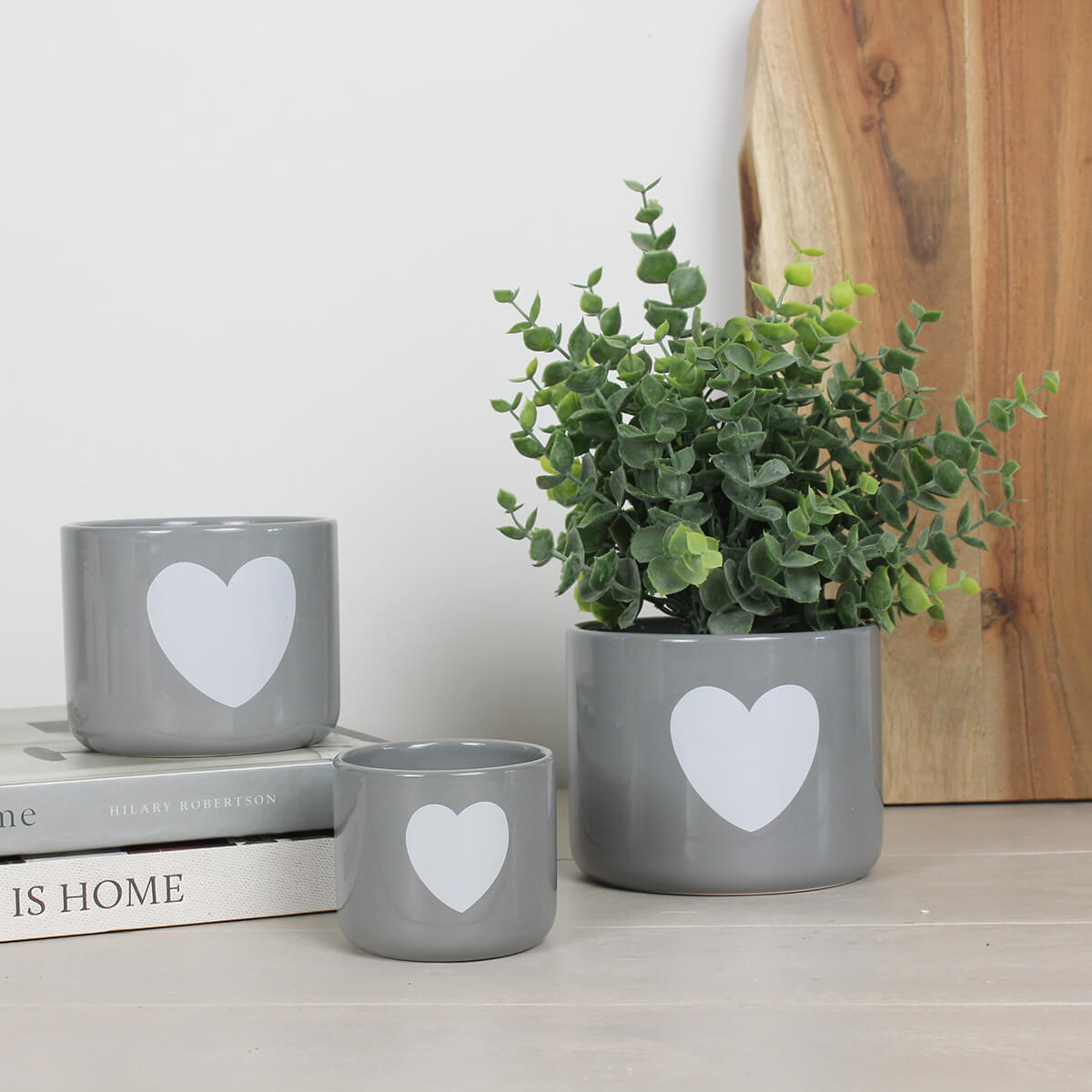 Grey Ceramic Pot with White Heart