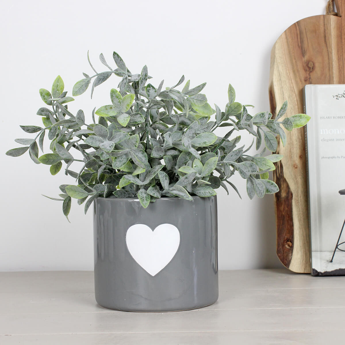 Grey Ceramic Flower Pot with White Heart