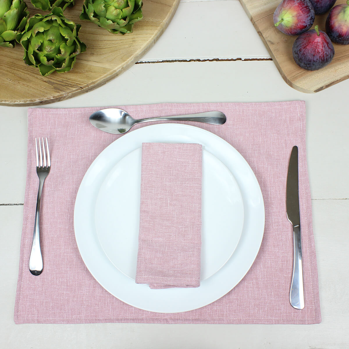 Linen Look Dusty Rose Fabric Placemat