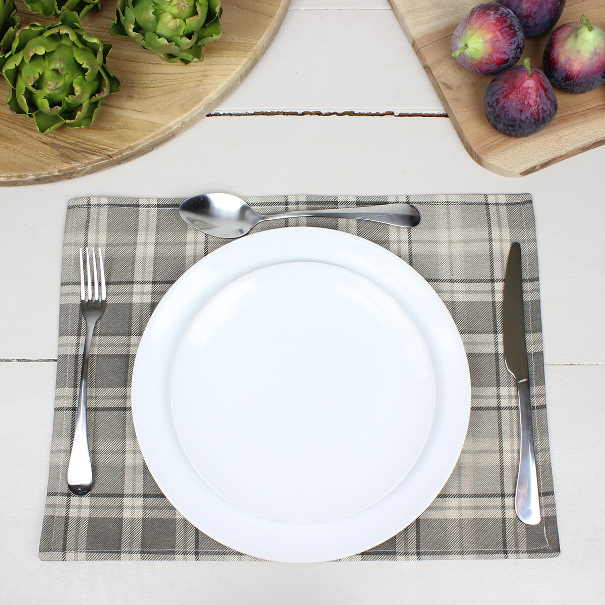 Highland Check Dove Grey Fabric Placemat