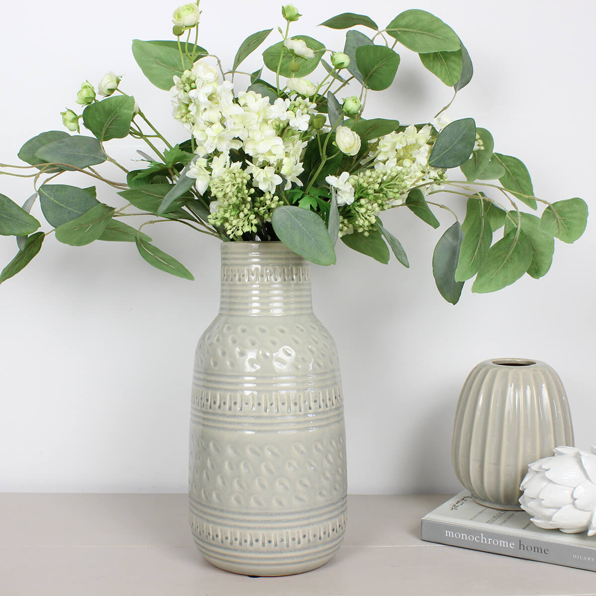 Soft Grey Patterned Vase - Large
