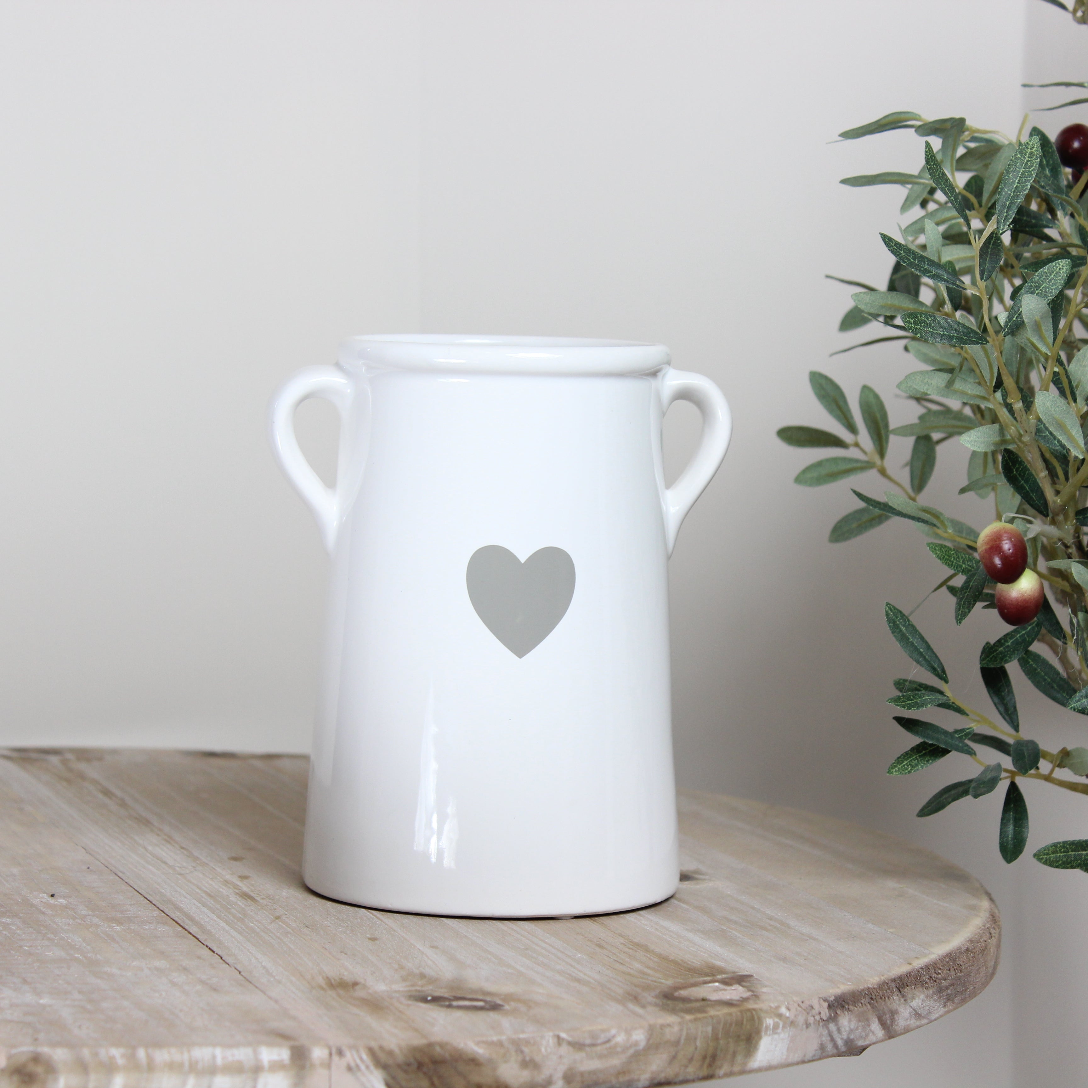 Large White Heart Ceramic Pot With Handles