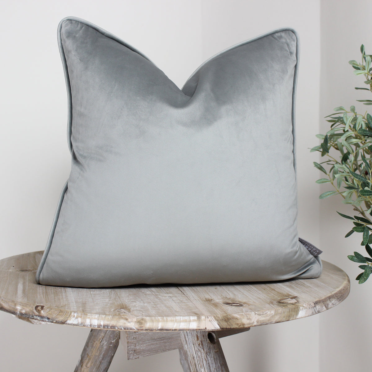 London Silver Grey Velvet Piped Cushion