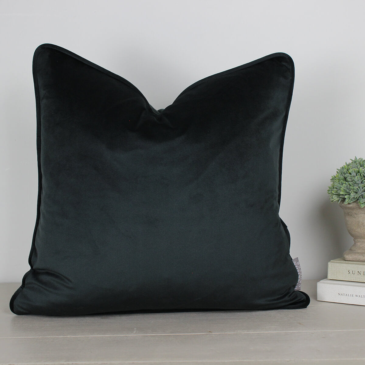 London Black Velvet Piped Cushion