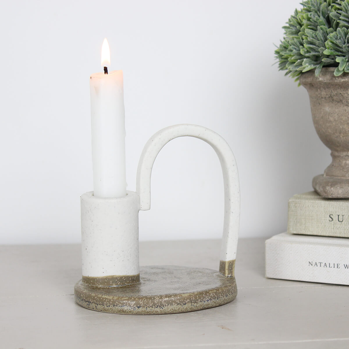 White & Beige Ceramic Candle Holder