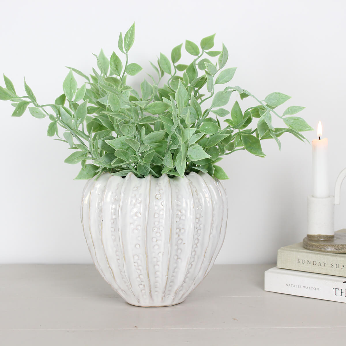 Small Keira Off White Sculpted Vase
