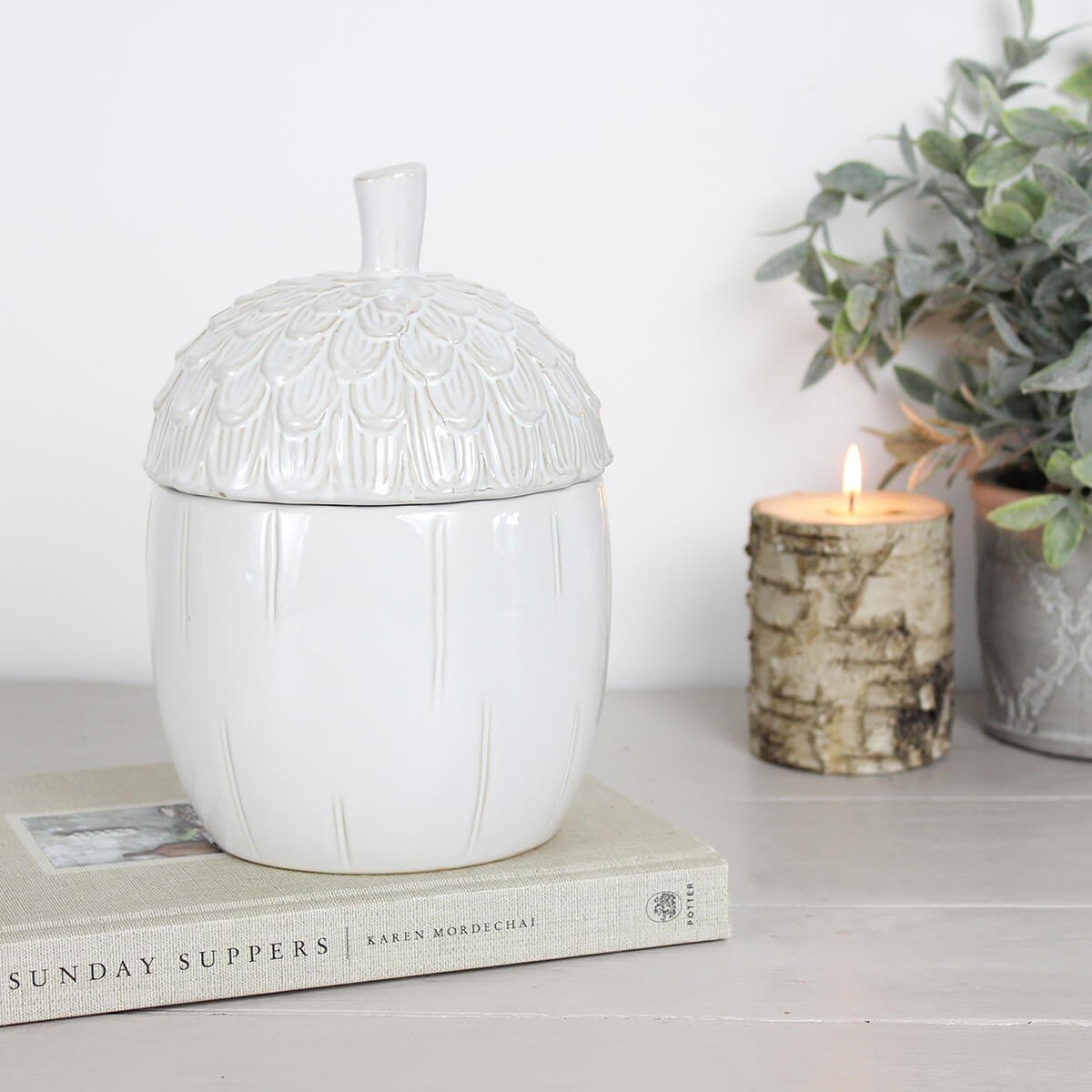 Ceramic White Acorn Jar