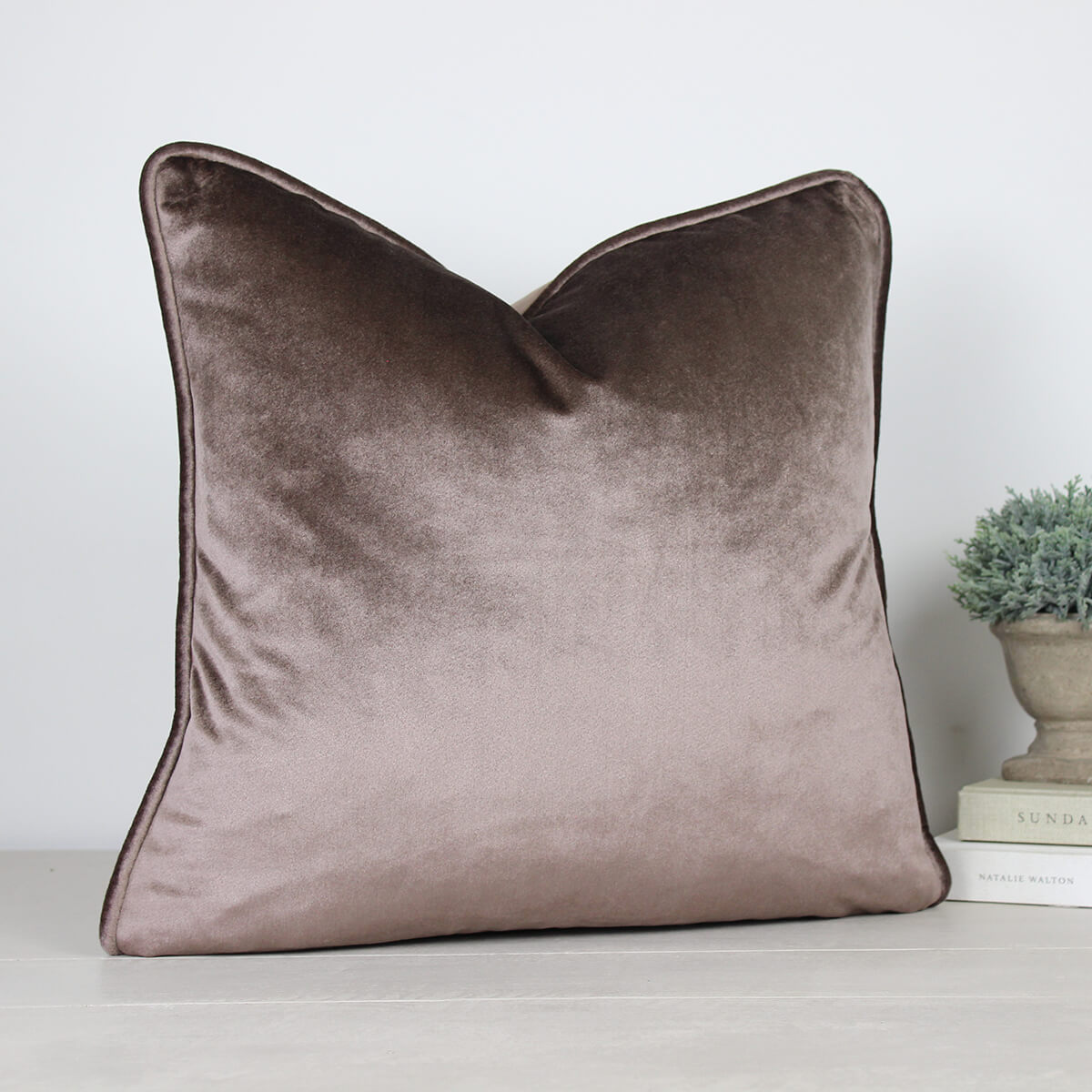 Glamour Latte Velvet Piped Cushion