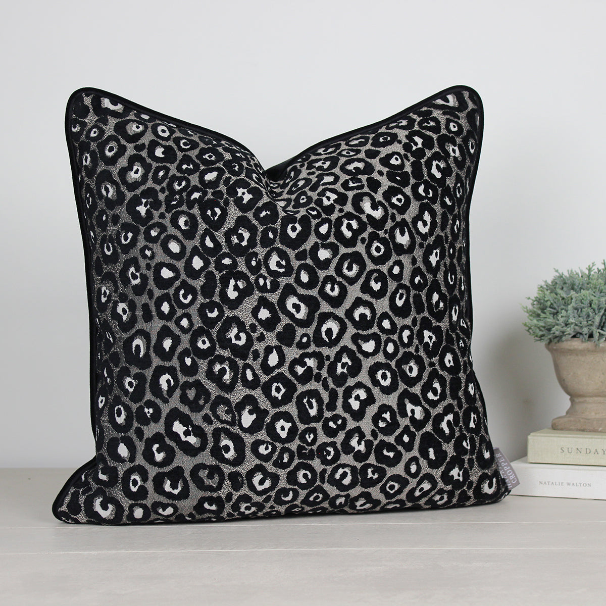 Zambia Silver & Black Cheetah Patterned Cushion