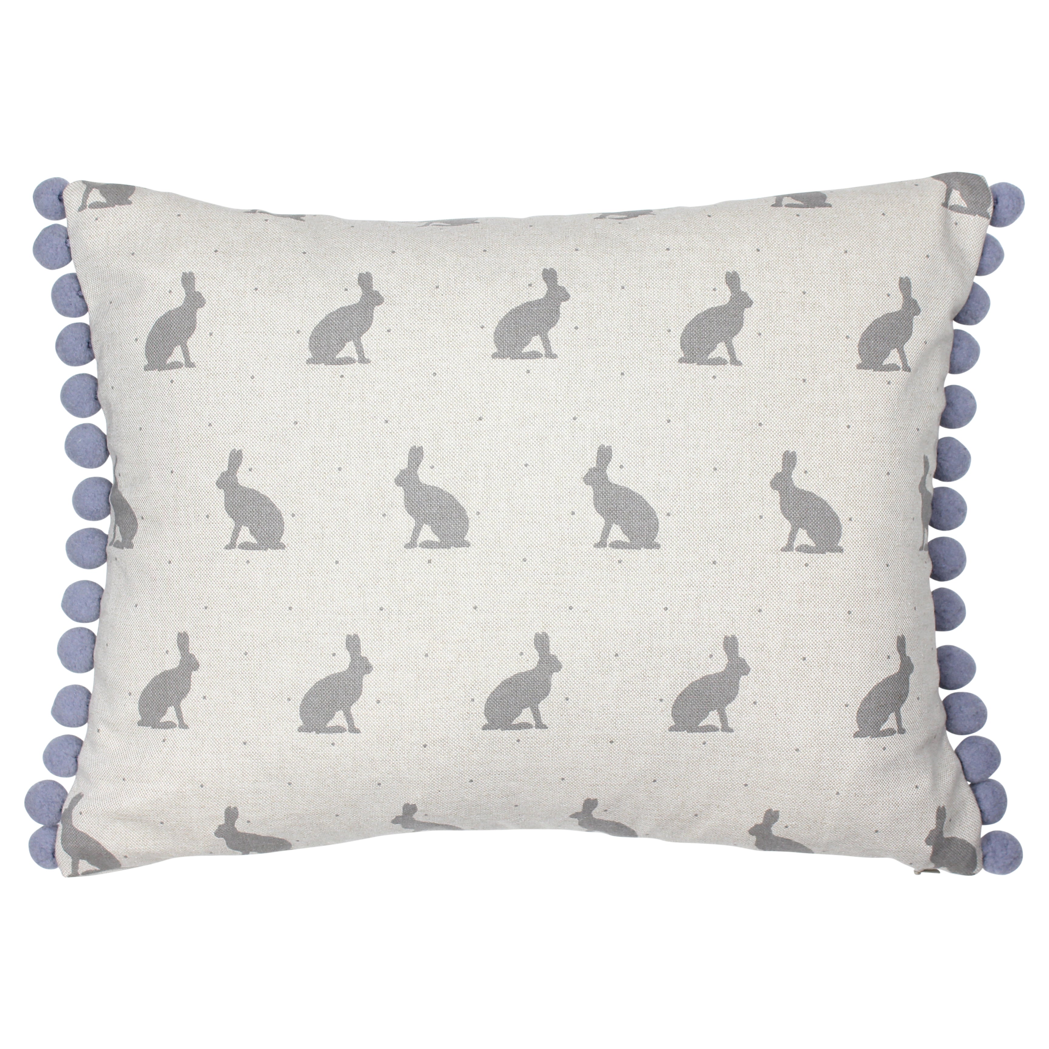 Grey Hare Pom Pom Cushion