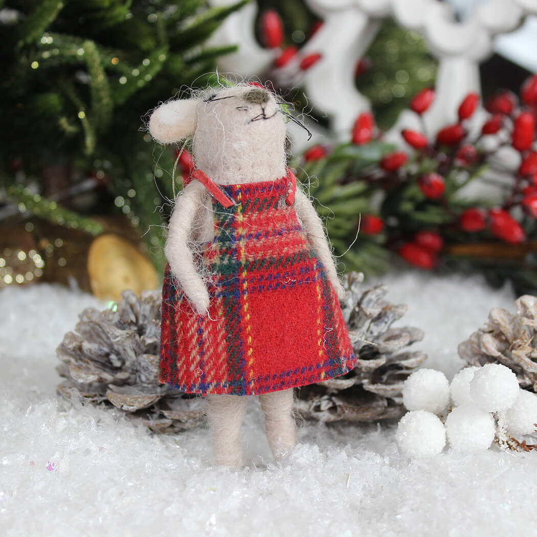 Mrs Mouse Wool Christmas Decoration
