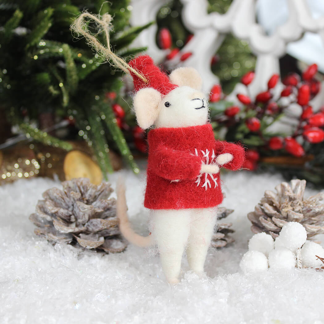White Christmas Mouse Snowflake Hanging Decoration