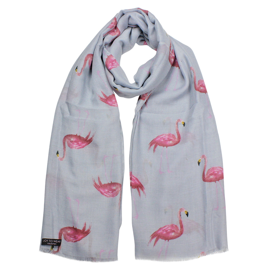 Grey Watercolour Flamingo Print Fashion Scarf