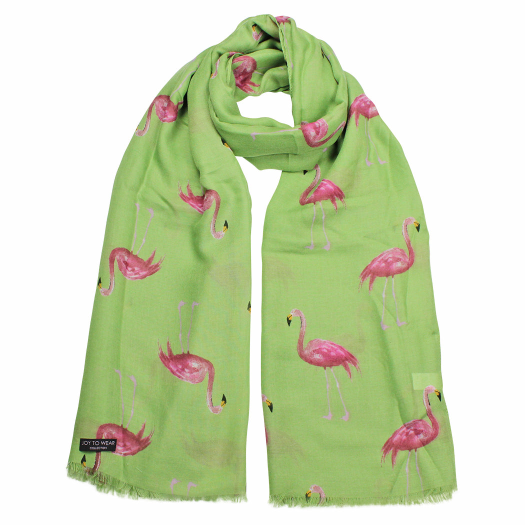 Green Watercolour Flamingo Print Fashion Scarf