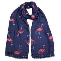 Thumbnail for Navy Watercolour Flamingo Print Fashion Scarf