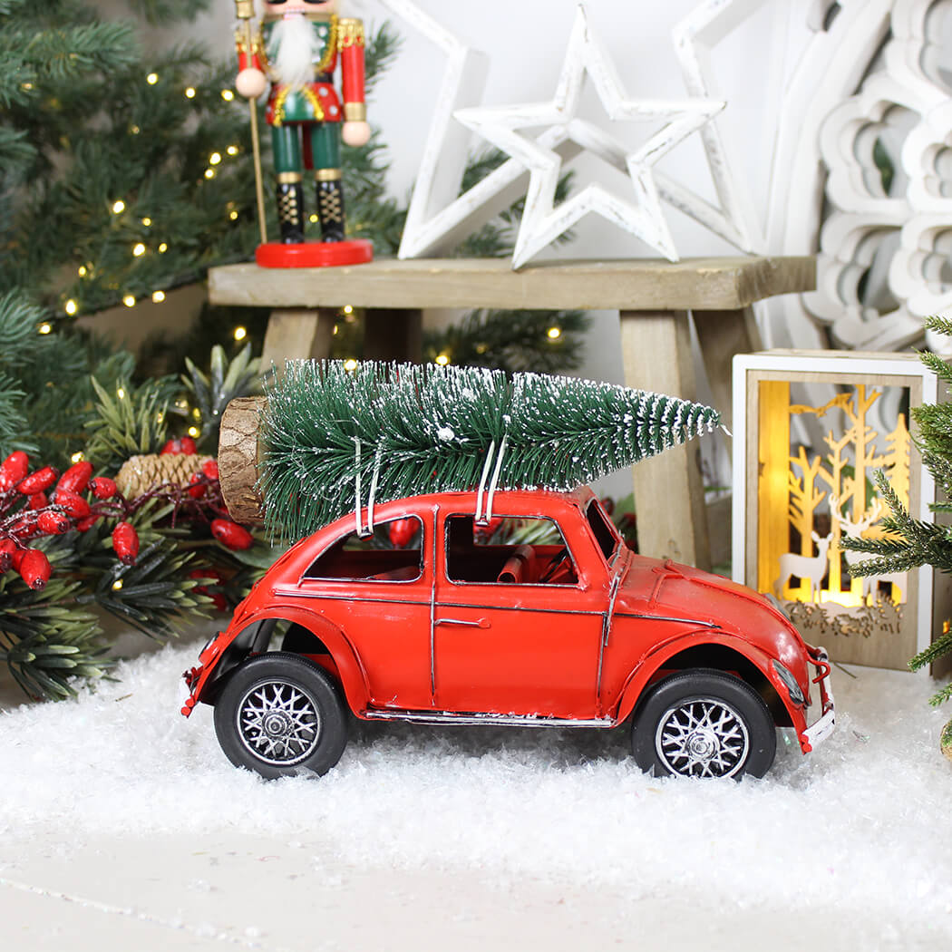 Red Beetle Car with Christmas Tree Roof
