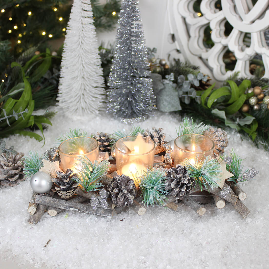 Silver Foliage with 3 Tea Light Decoration