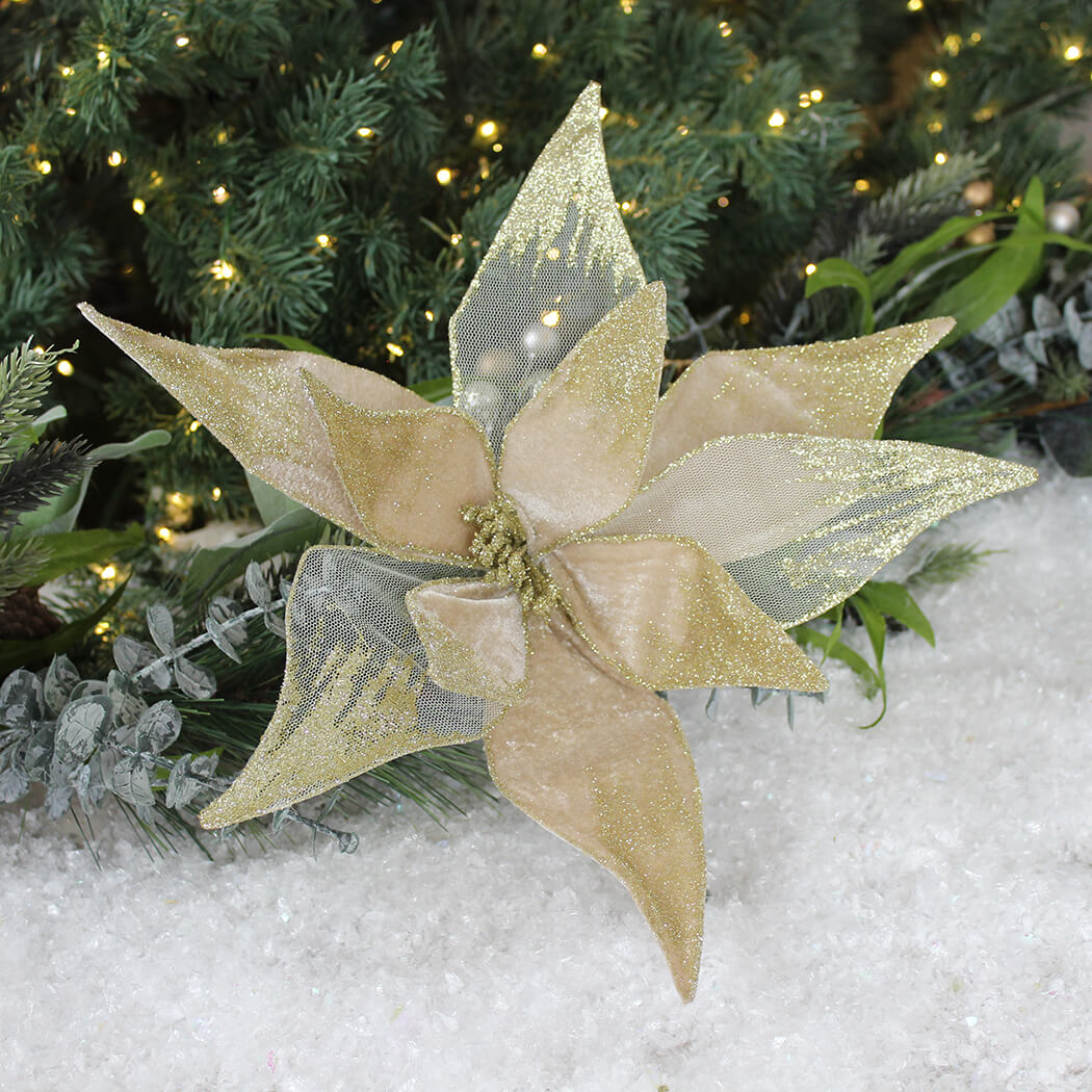 Gold Velvet Poinsettia Clip