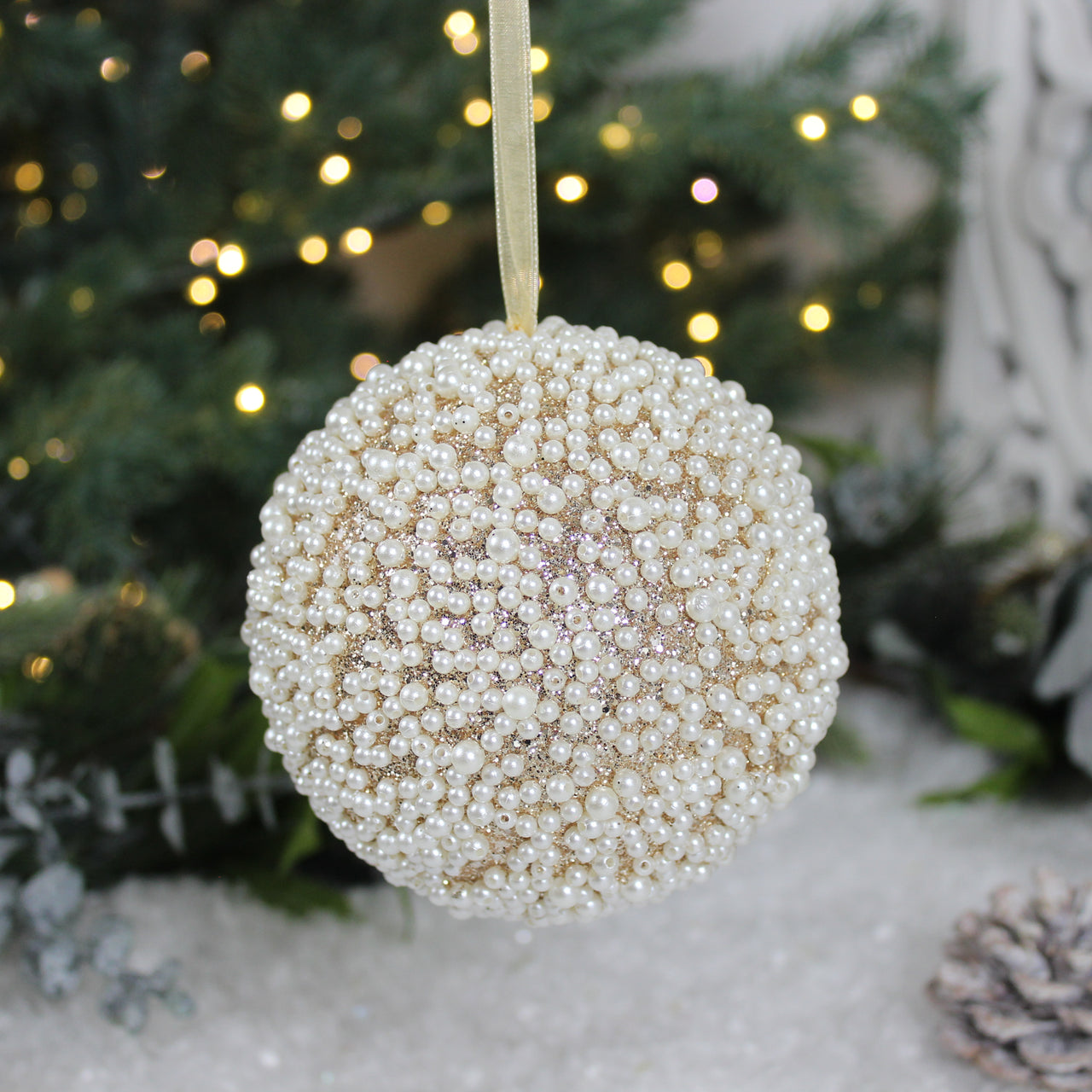 Beaded Gold Glitter Bauble