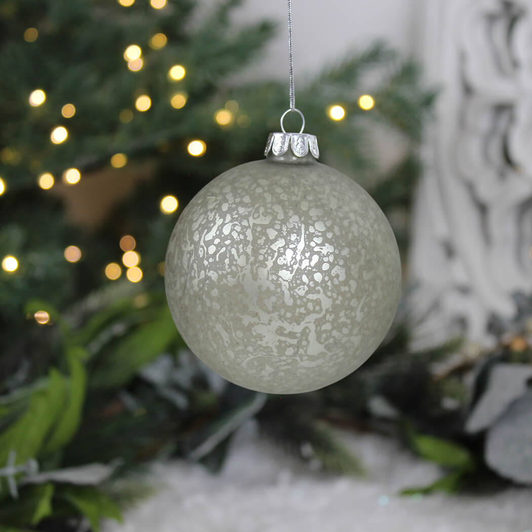 Silver Matt Antiqued Glass Bauble