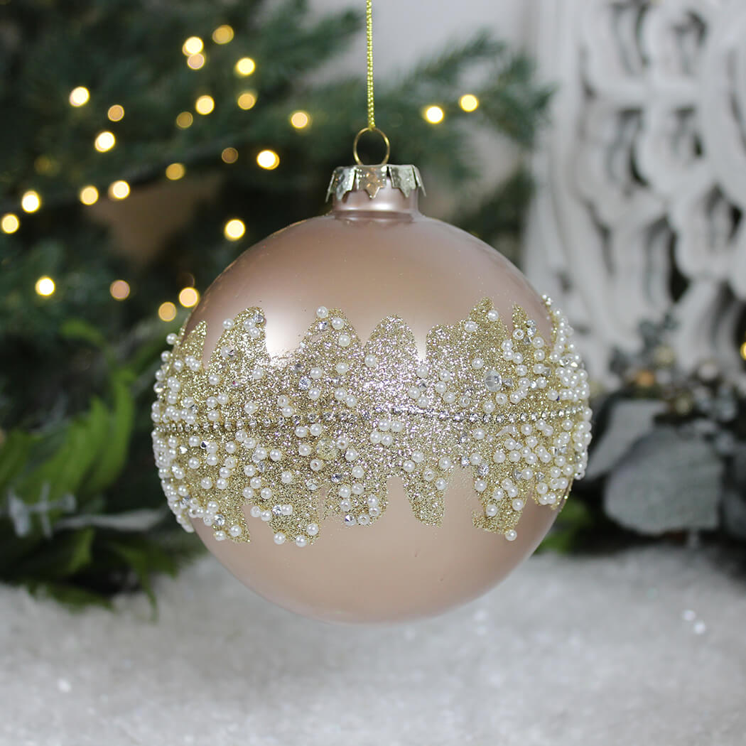 Large Pink Diamante And Bead Bauble