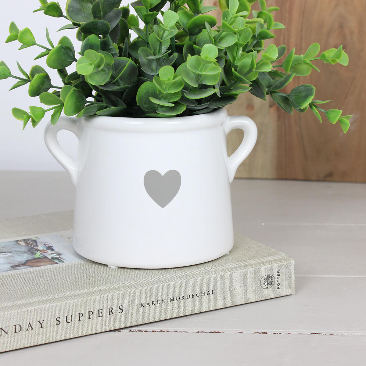 Small White Heart Ceramic Pot With Handles
