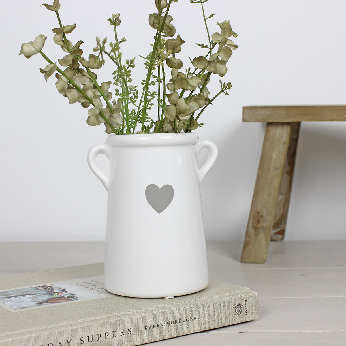 Medium White Heart Ceramic Pot With Handles