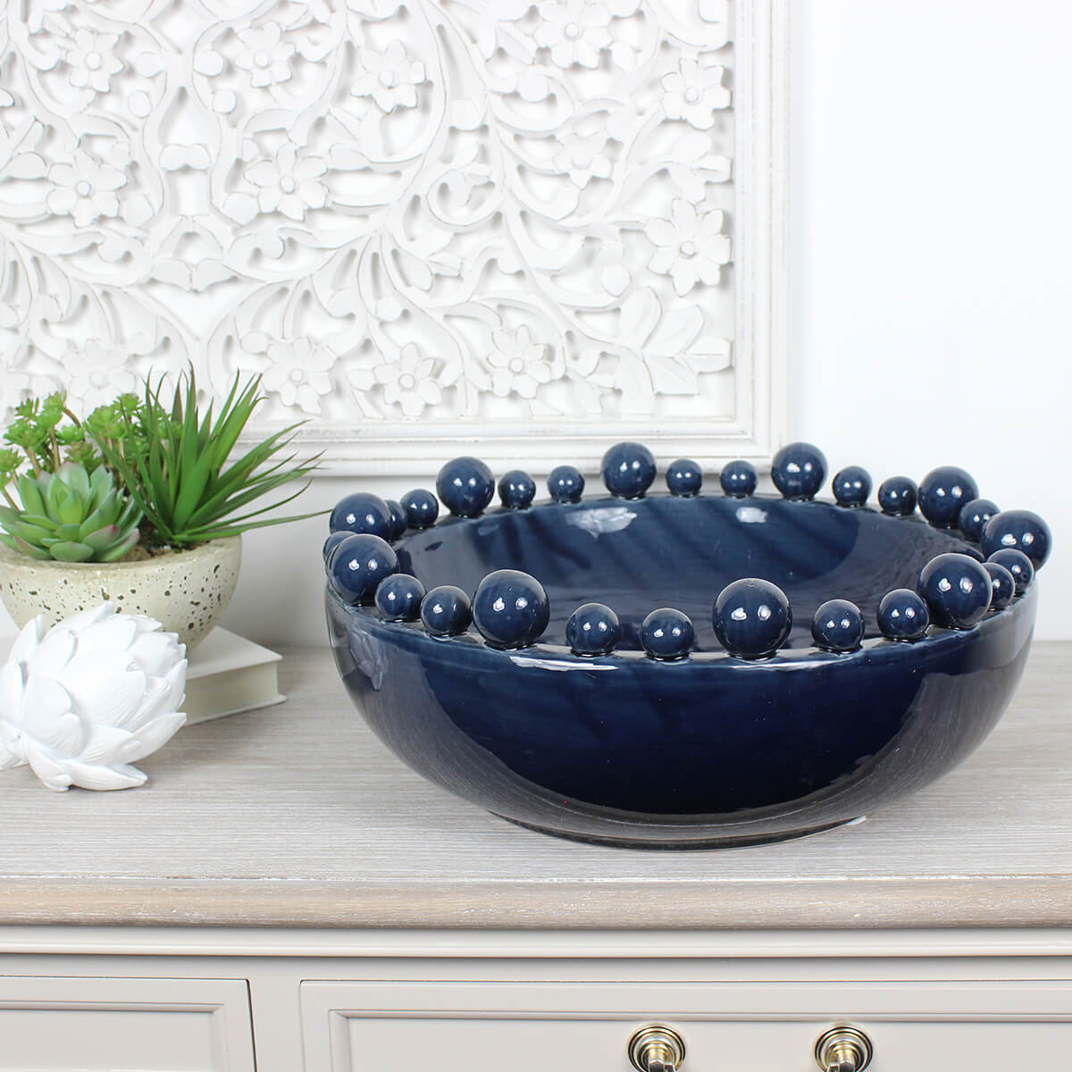 Bobble Edged Dark Blue Decorative Bowl