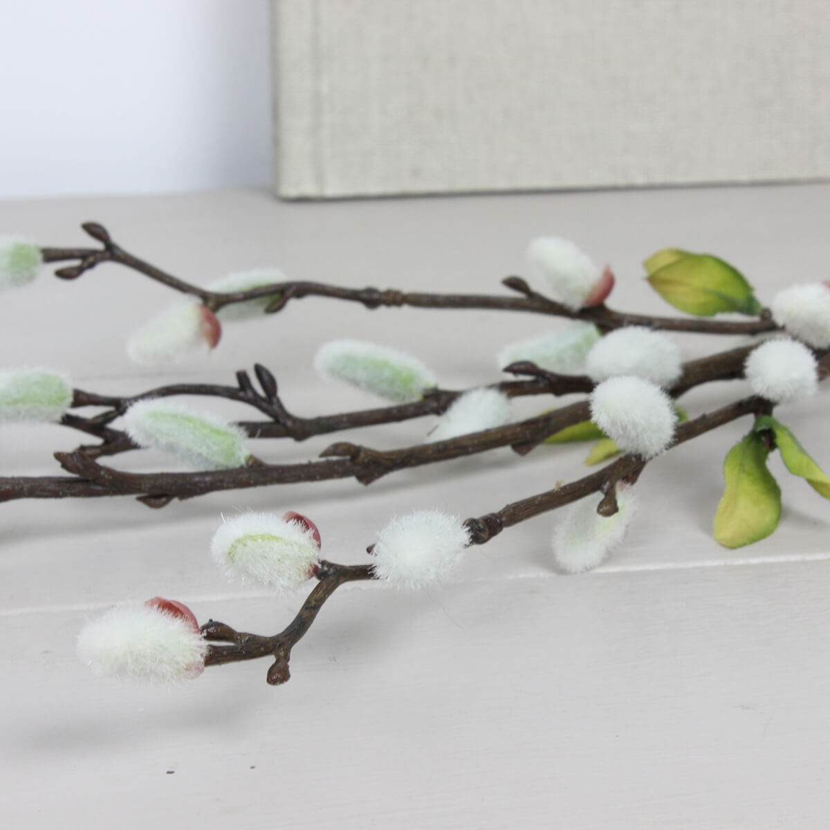 Faux Pussy Willow Stem with Leaves