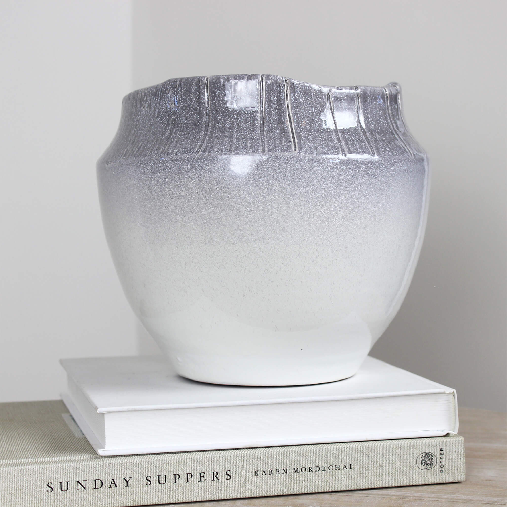 Medium Iris Grey and White Ceramic Planter