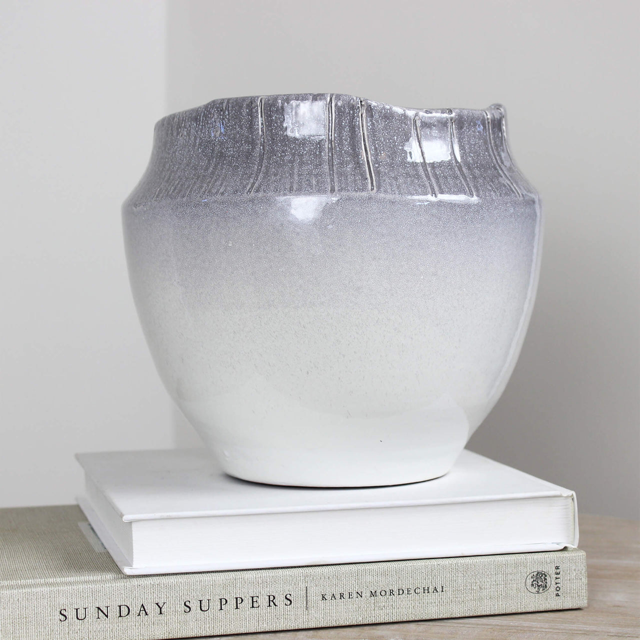 Medium Iris Grey and White Ceramic Planter