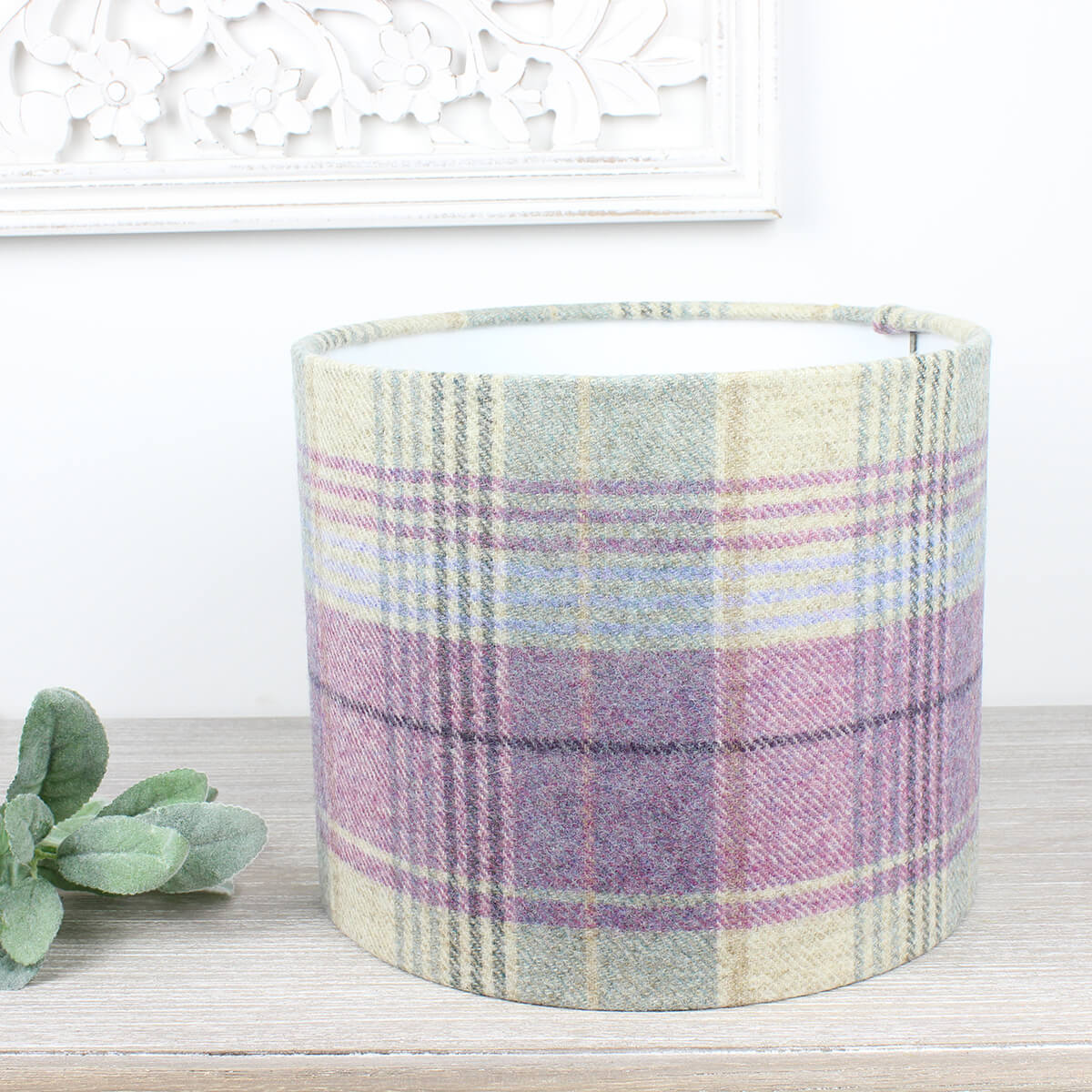 Kincraig Lilac Wool Checked Drum Lampshade