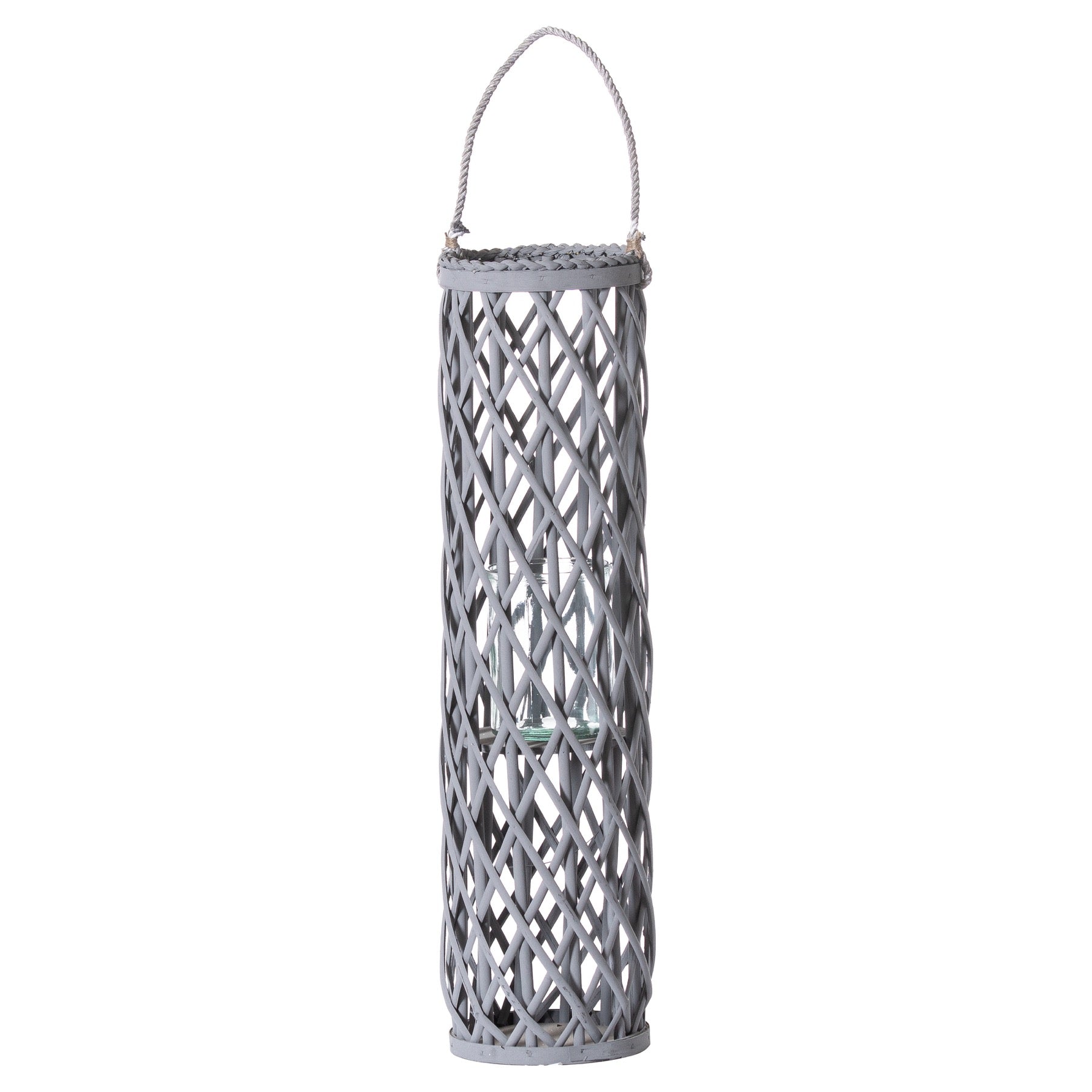 Medium Hurricane Grey Wicker Lantern