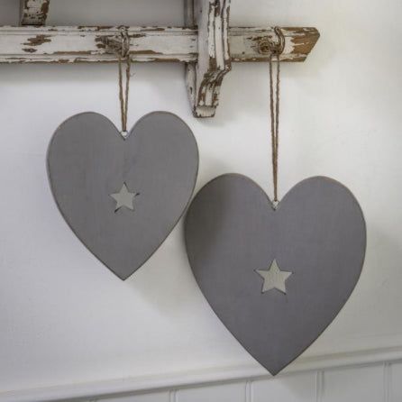 Large Grey Hanging Heart with Star Detail
