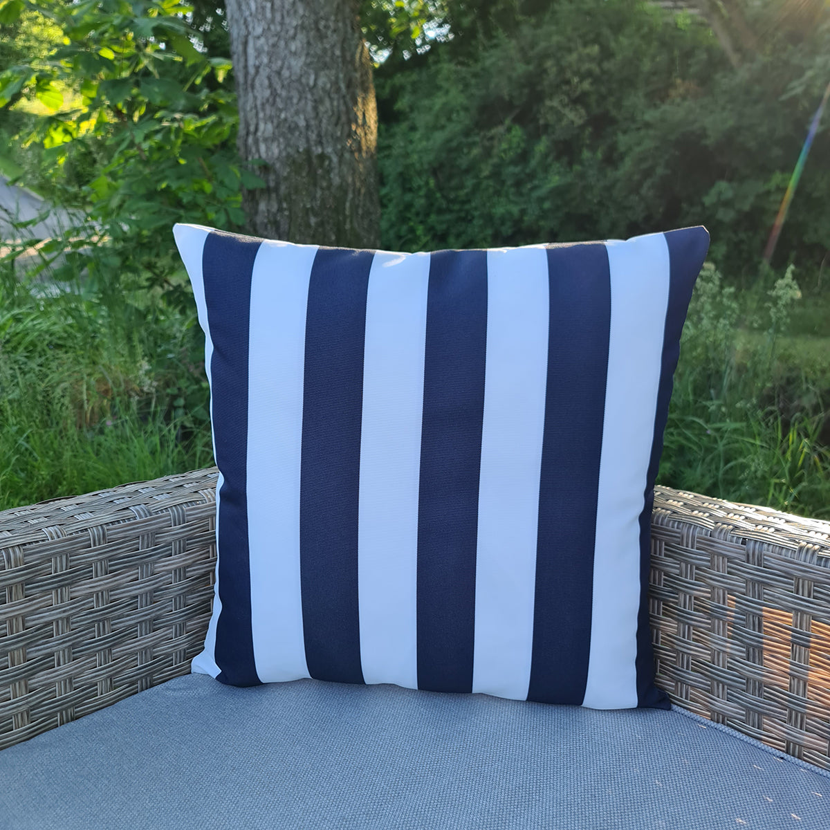 Navy & White Stripe Square Water Resistant Cushion