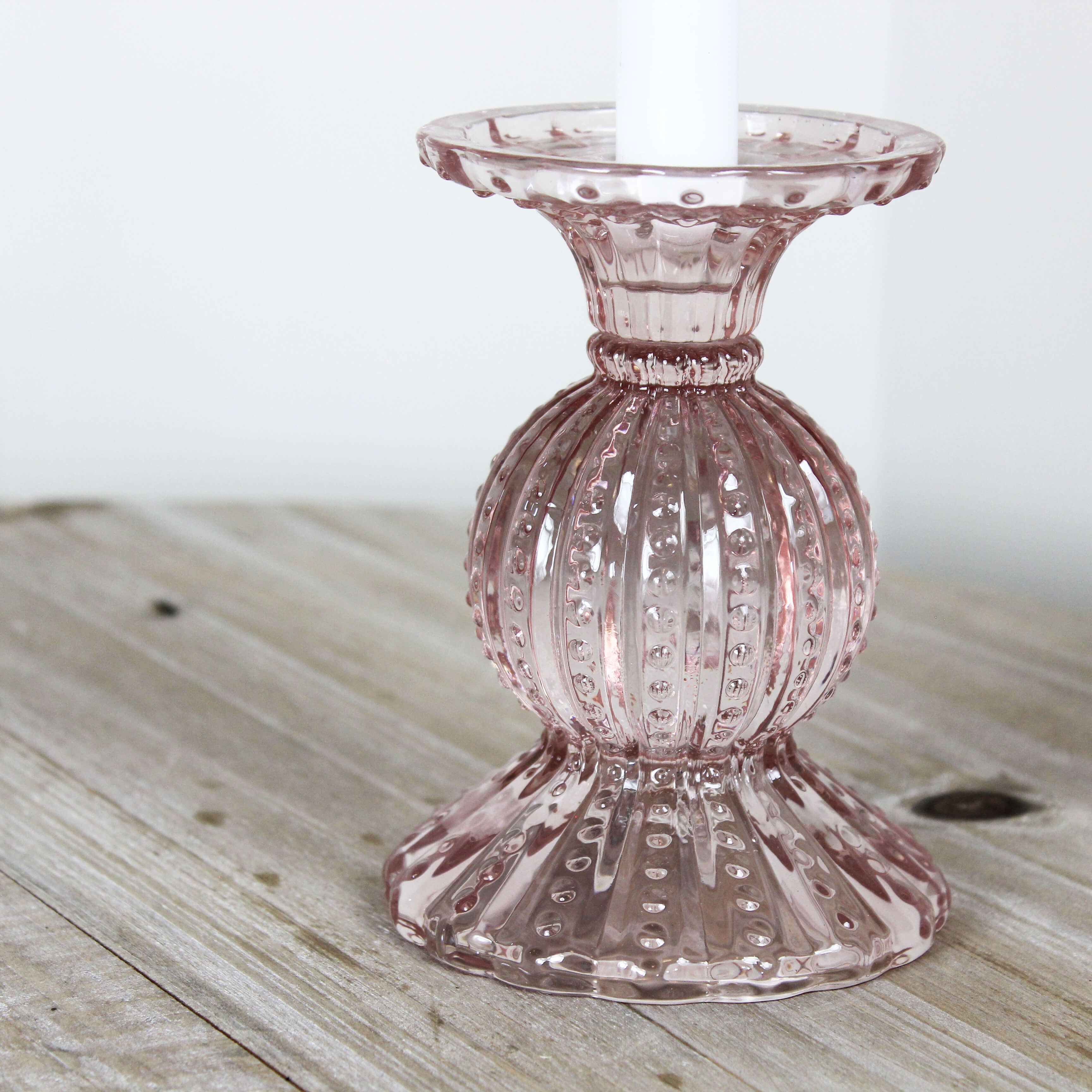 Pink Dimpled Glass Candle Holder