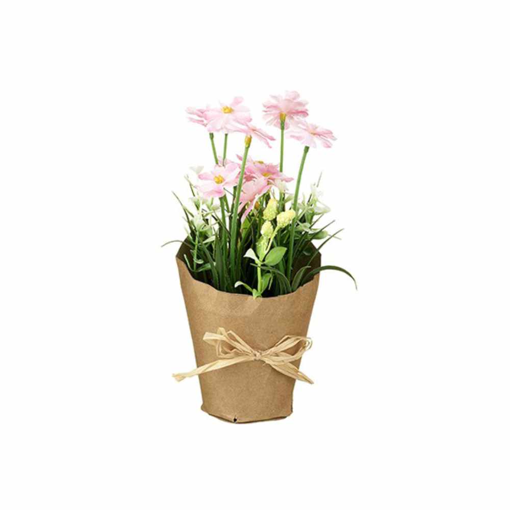 Faux Potted Pink Flowers