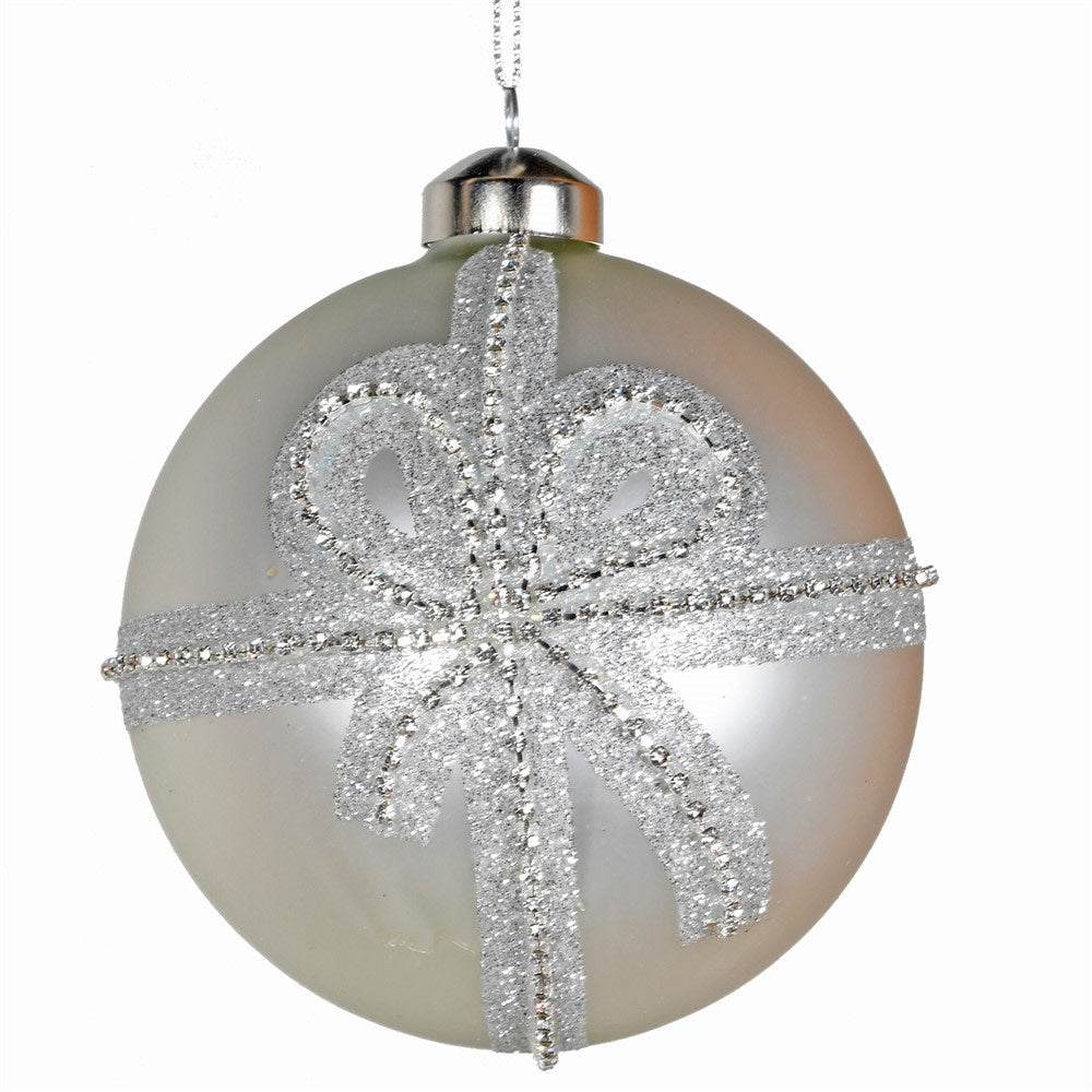 White Diamante Bow Christmas Bauble